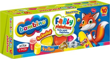 Farby plakatowe 10 kolorów 20ml BAMBINO