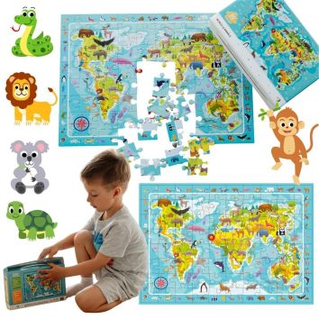 Puzzle obserwacyjne 80 Mapa świata zwierząt