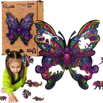 Puzzle drewniane eko 103 Kolorowy motyl A3