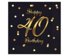 Serwetki B&C Happy 40 Birthday czarne 20szt