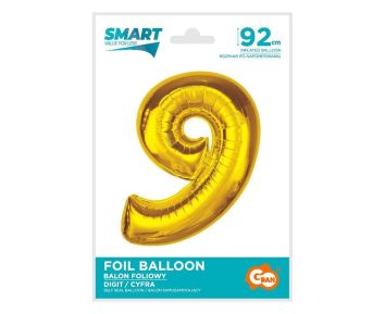 Balon foliowy Smart cyfra 9 złota 92cm