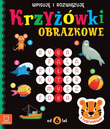 Krzyżówki obrazkowe z tygryskiem. Od 6 lat. Wpisuję i rozwiązuję