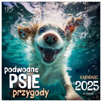 Kalendarz 2025 33x33cm ścienny Podwodne psie...