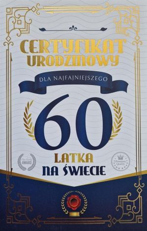 Karnet Certyfikat Urodzinowy 60 urodziny męskie